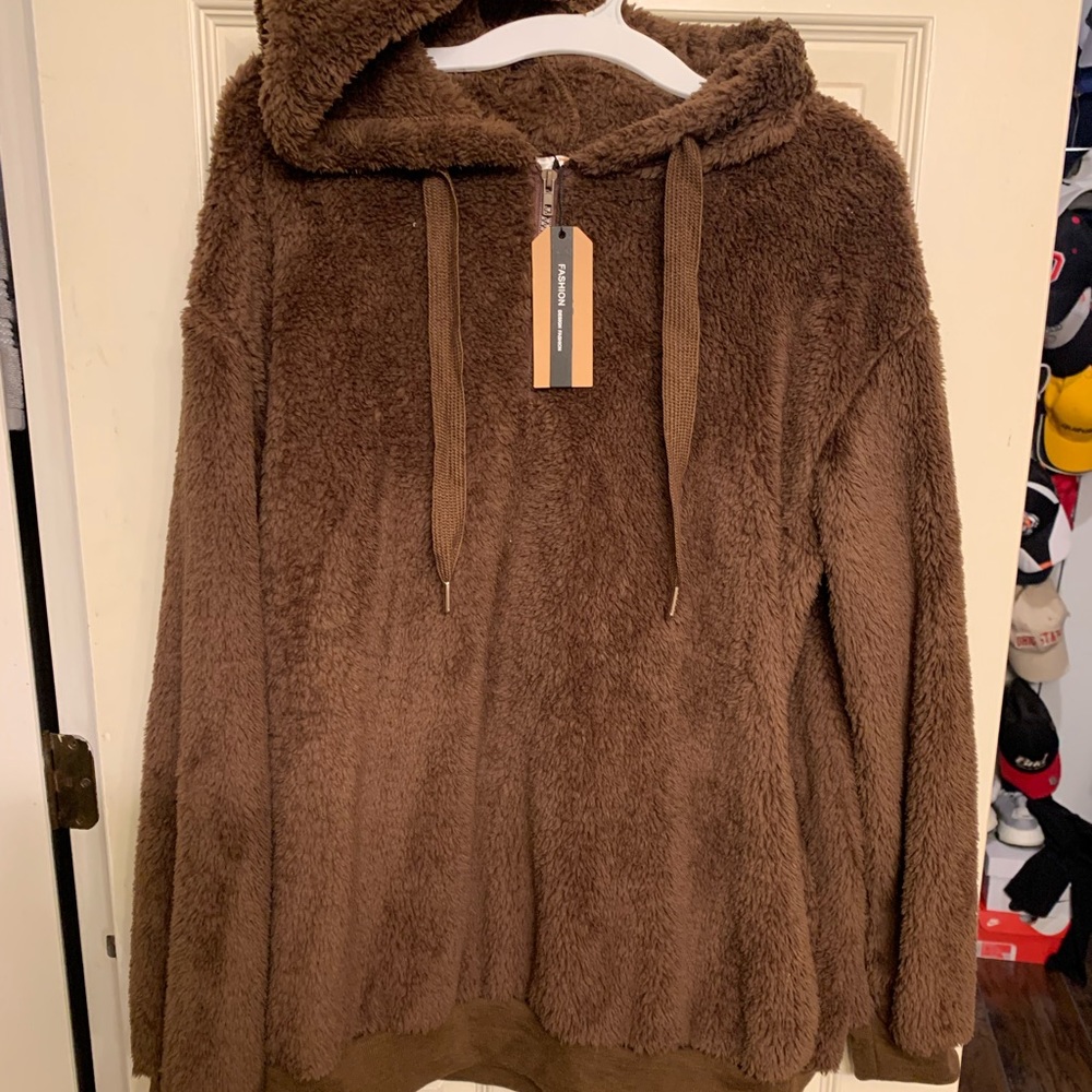 Brown pullover hoody with hat, XXL very warm cozy